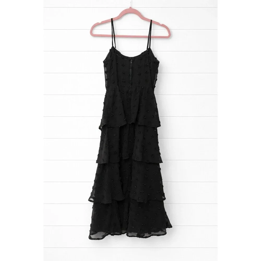 Mi Ami Black Tiered Polka Dot Spaghetti Strap Midi Dress XS - Picture 2 of 6